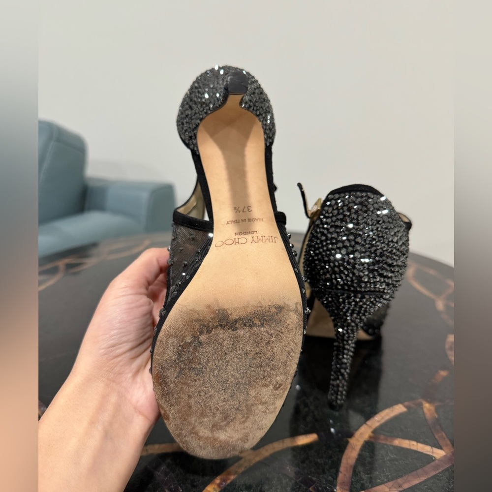 Jimmy Choo Black Leondra Sandal with Swarovski Crystal Size 7.5 - Picture 7 of 7
